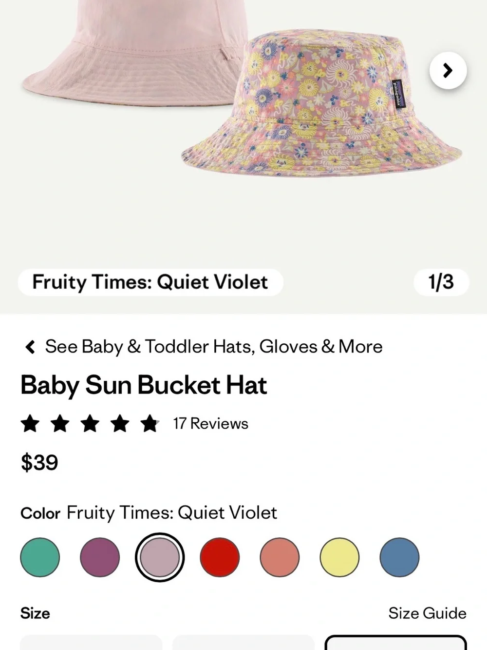 Patagonia Pink Floral Reversible Baby Sun Bucket Hat